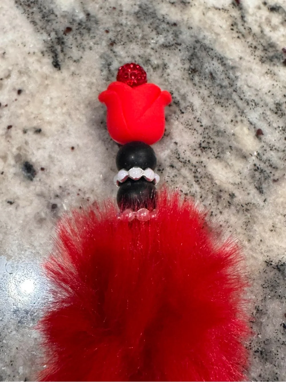 Hand Crafted Red Beaded Pom Pom Pen